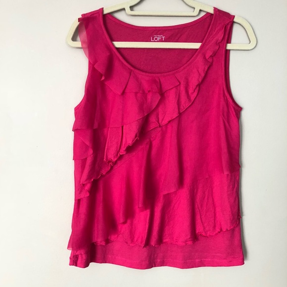 Ann Taylor LOFT Pink Layered Ruffle Top - Picture 3 of 8